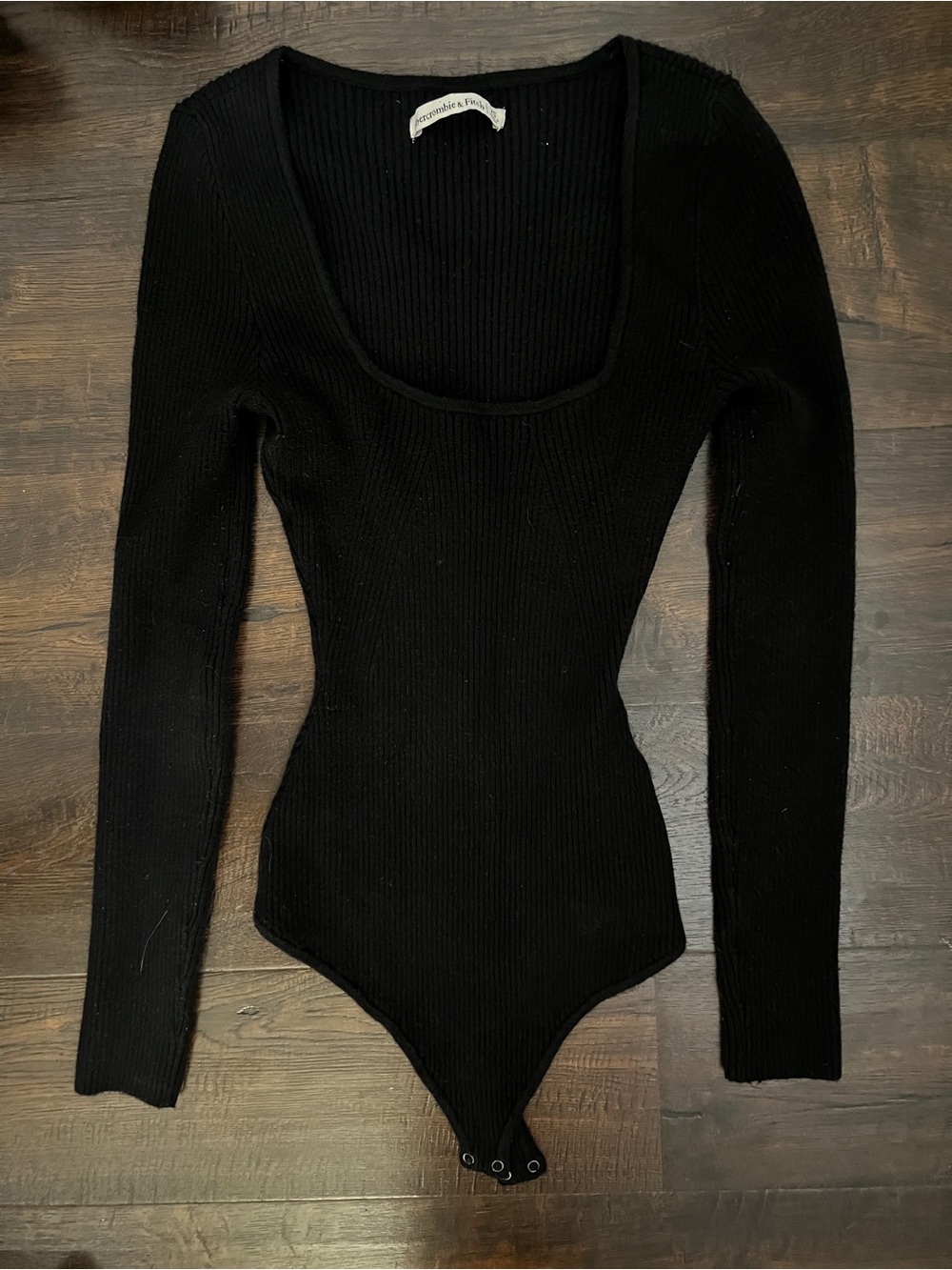 Abercrombie & Fitch Black Ribbed Scoop Neck Long-Sleeve Bodysuit